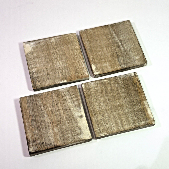 Real Wood Coasters Set of 4 Rustic Carved Geometric Boho Tribal Eclectic 4 Inch - Picture 2 of 5